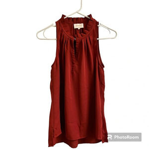 Laundry by Shelli Segal XS Maroon Sleeveless Ruffled Mock Neck Blouse Tank Top